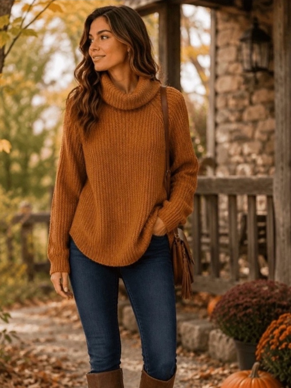 Kühl Sienna Sweater in brown featuring a cozy cowl neck large
